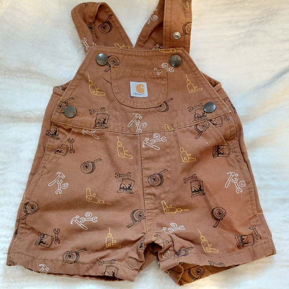 Baby Carhartt Brown Tool Print Short Overalls 6 Months - Picture 4 of 4